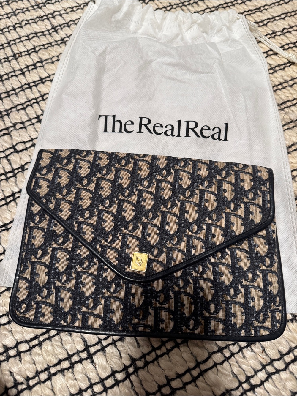 Vintage Dior Monogram Envelope Clutch — Black & Tan